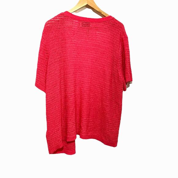Alfred Dunner Open Cardigan Womens Size 1X Pink Open Sweater Short Sleeve Knit - Picture 2 of 9